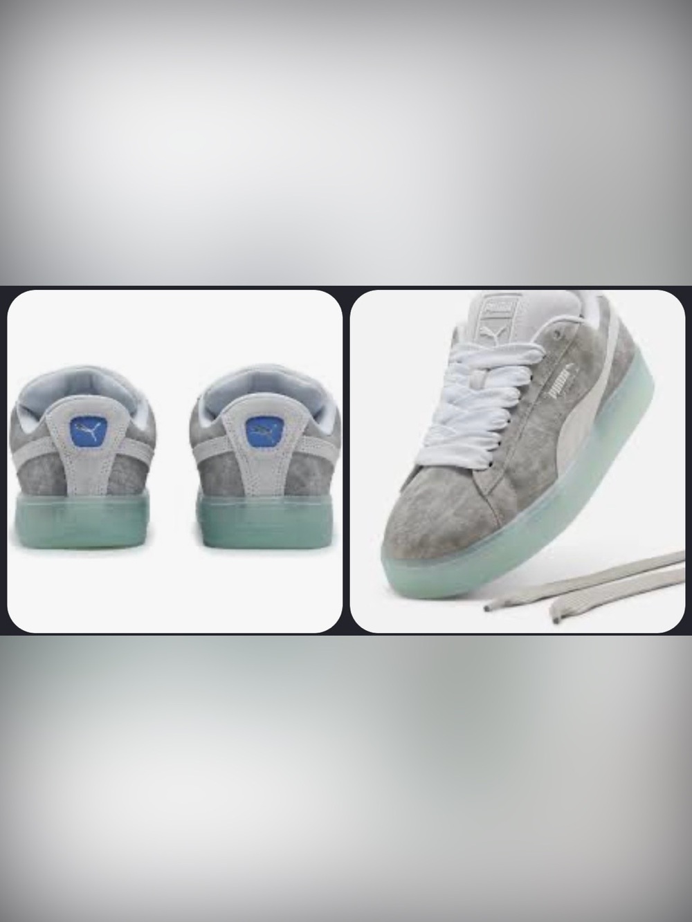 Puma Men’s Suede Sneakers in Gray with Mint Green Sole